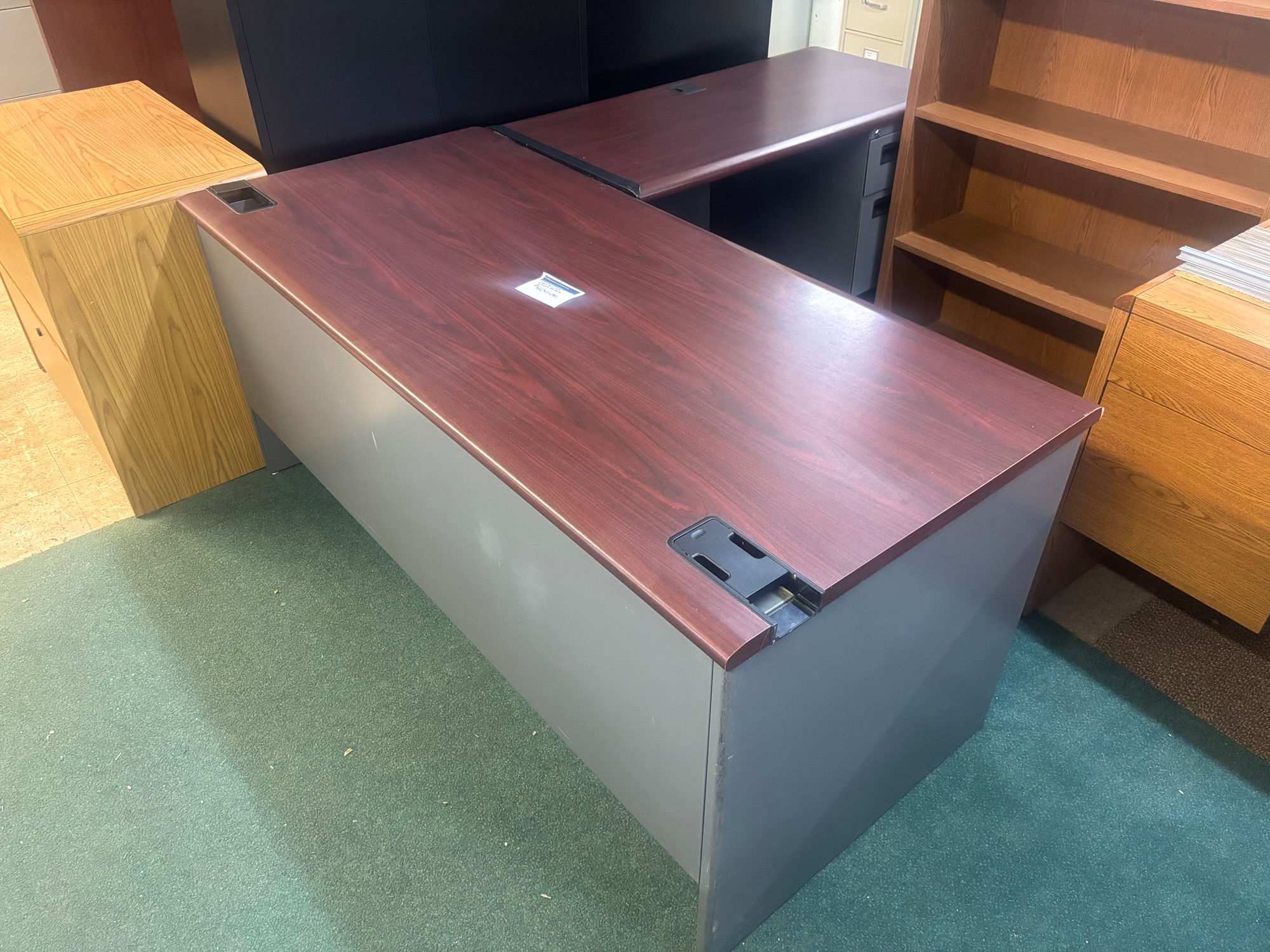 Mahogany/Metal L-Shape Desk