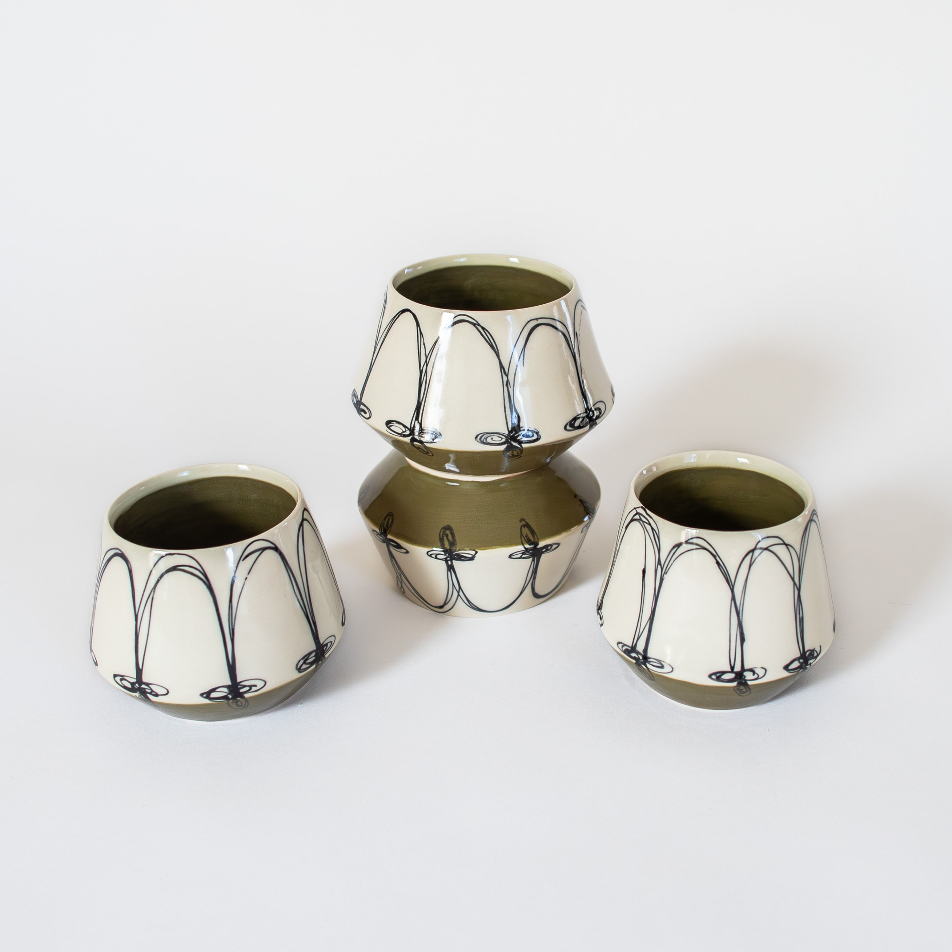 Cup, Olive, Arch Design; Neutral Porcelain