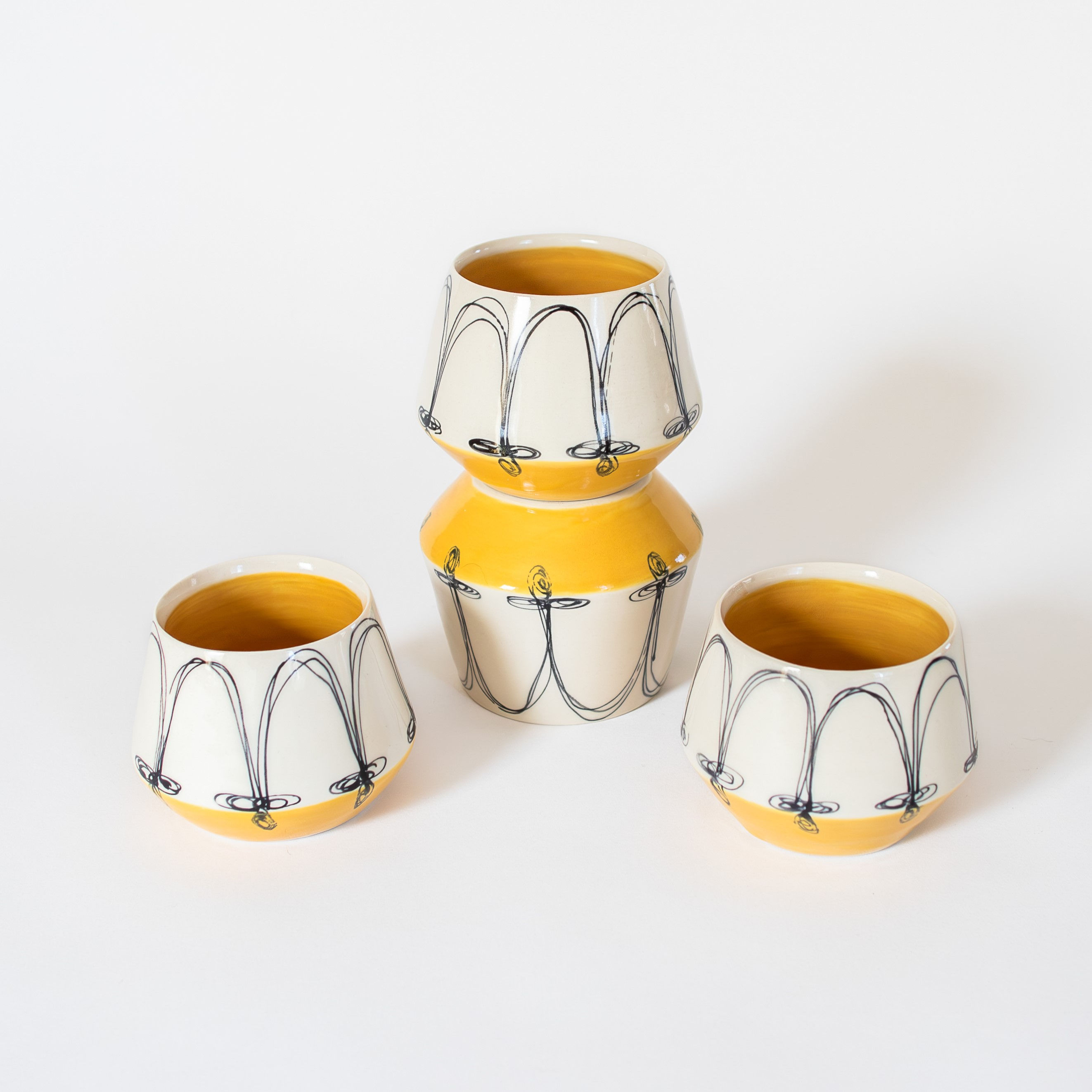 Cup, Mustard, Arch Design; Neutral Porcelain
