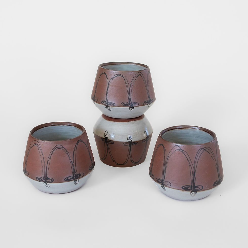Cup, Tin, Arch Design; Red Stoneware