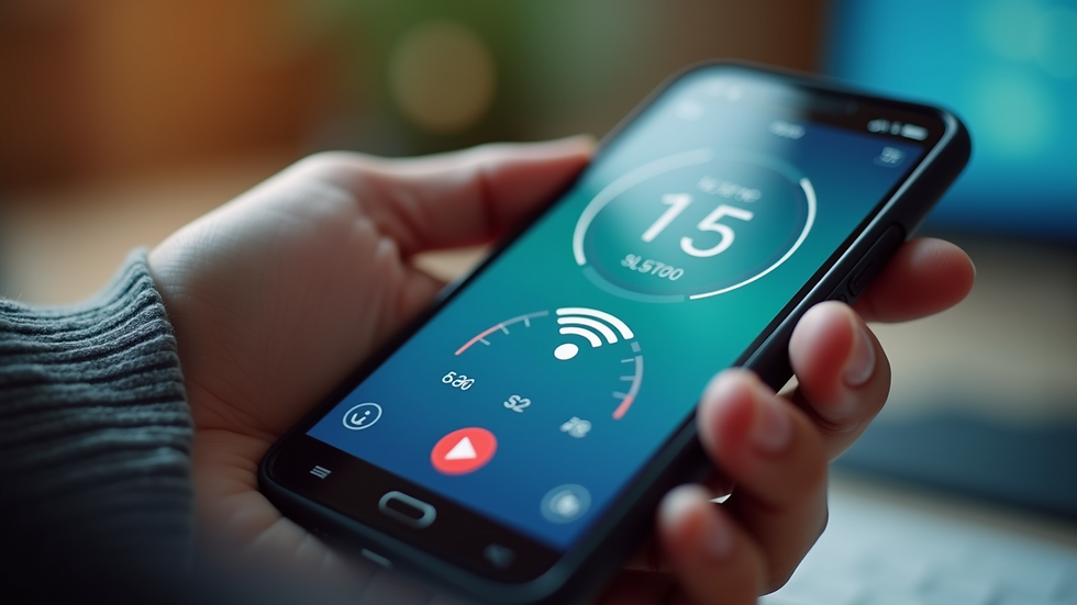 Close-up view of a smartphone showing WiFi speed test results