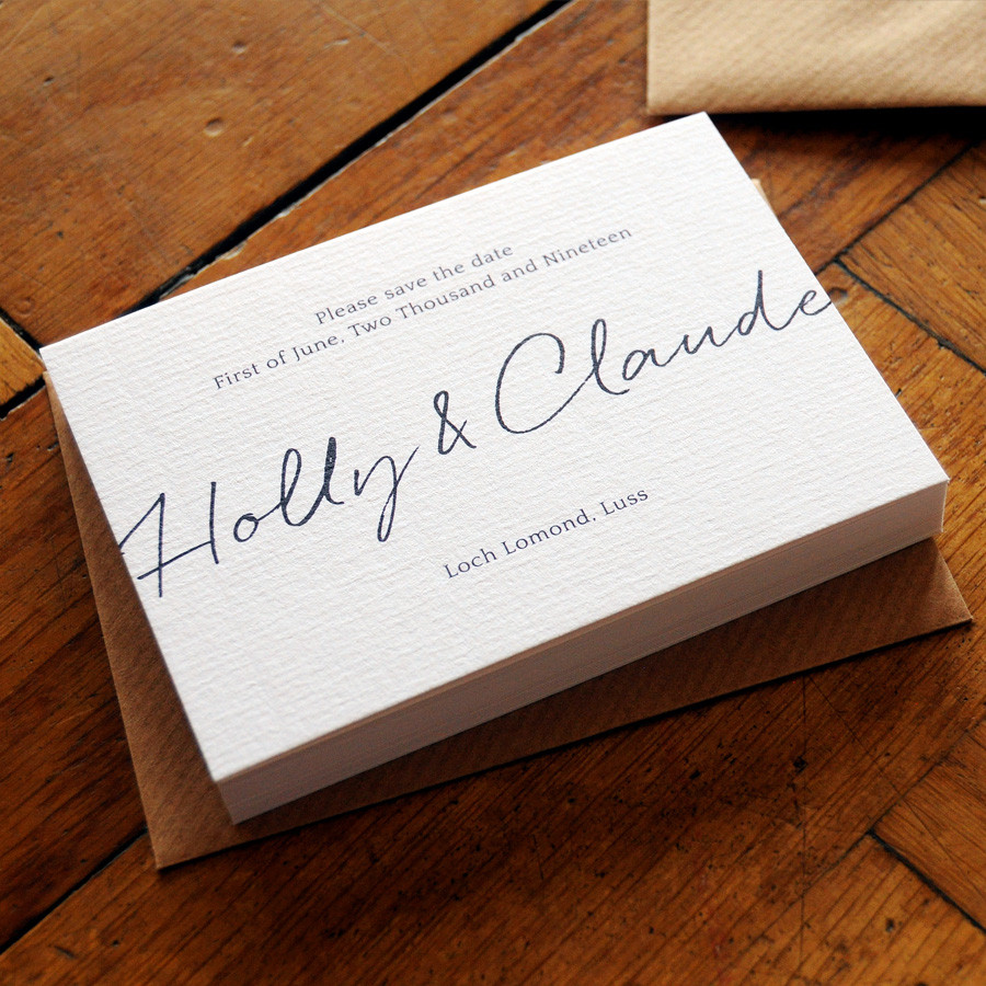 Elegant wedding save the date card with clean calligraphy