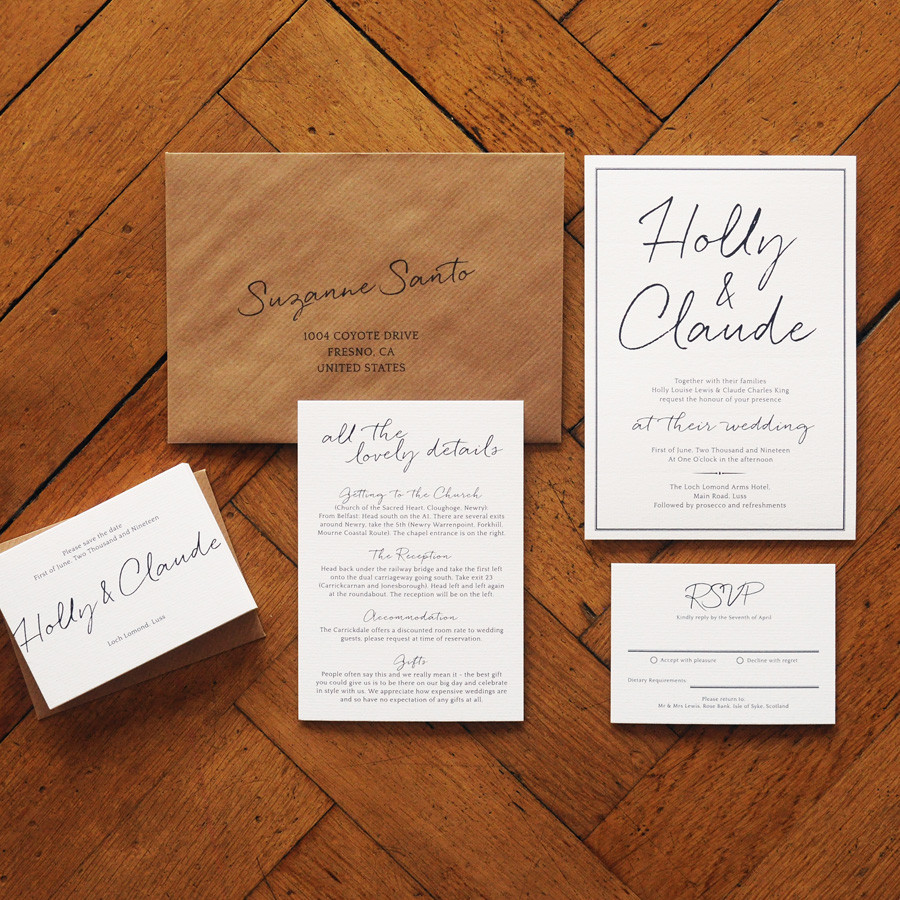 Elegant wedding invitation with clean calligraphy