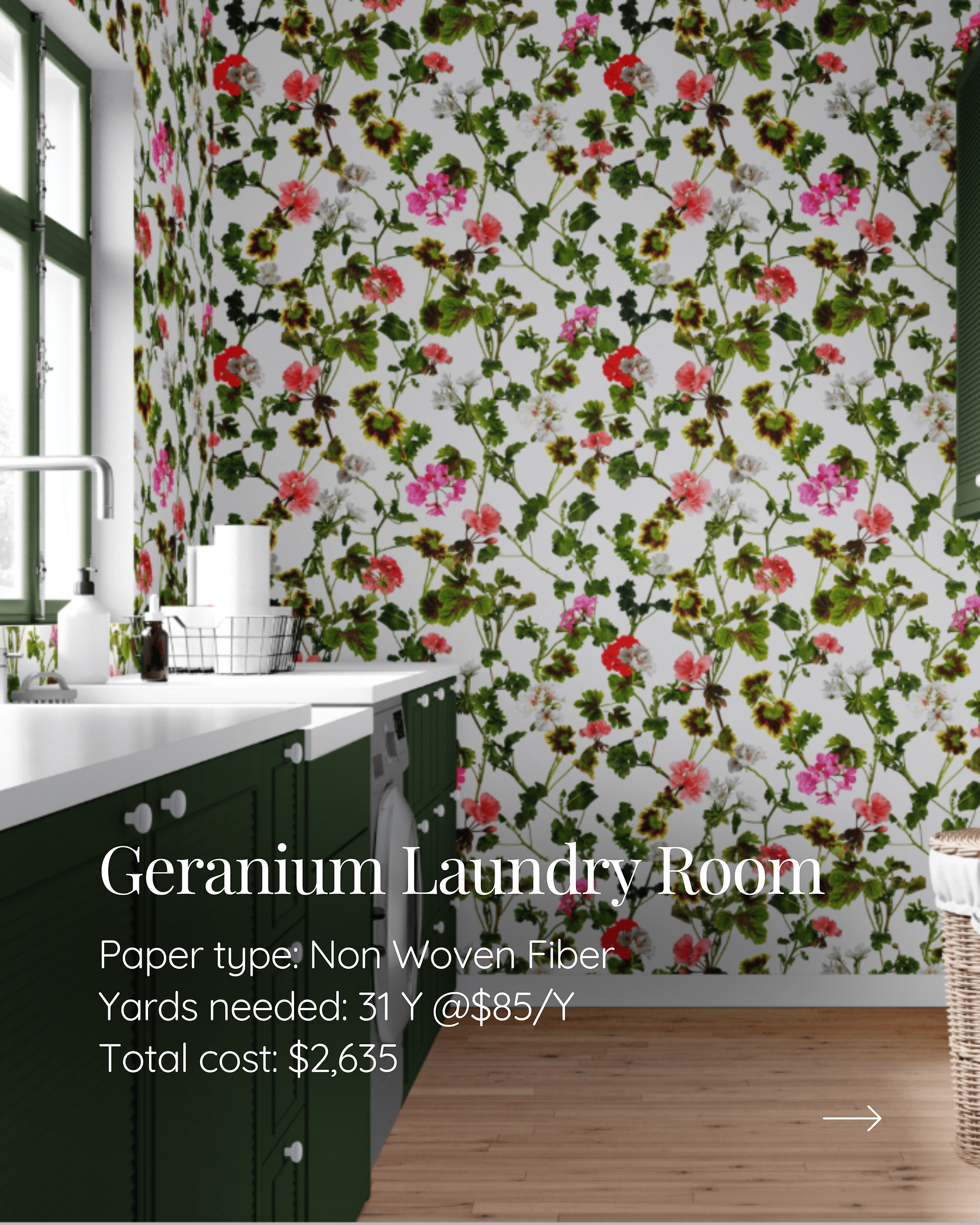 Geranium Wallpapered Laundry Room Cost