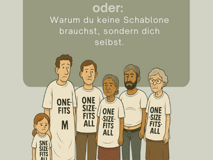 Menschen die One-fit-All darstellen als Karikatur, erstellt durch die künstliche Intelligenz (KI).