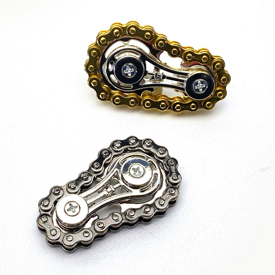 Bike Chain Fidget Spinner group of 2, grey & gold