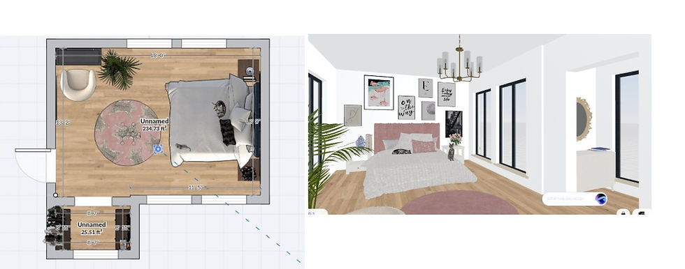 Bedroom floor plan and 3D view