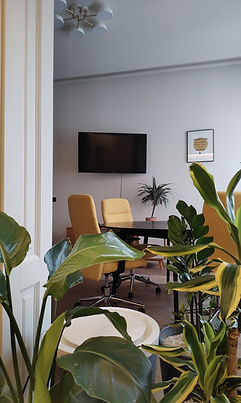 Meeting room profesional în centrul Brașovului, la Kool Work – ideal pentru ședințe, workshopuri sau întâlniri de echipă într-un ambient elegant, cu lumină naturală și decor verde.