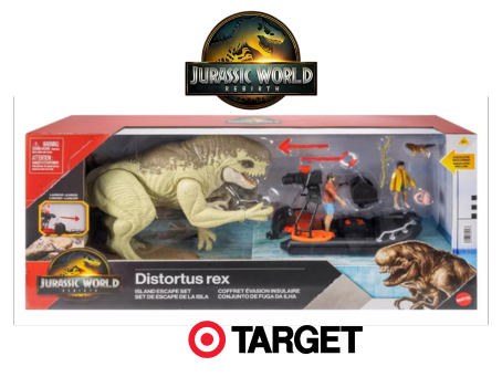 Online Sighting: Jurassic World Rebirth Island Escape Set with Raft, Distortus Rex, Adult, Child & Aquilops, Island Escape