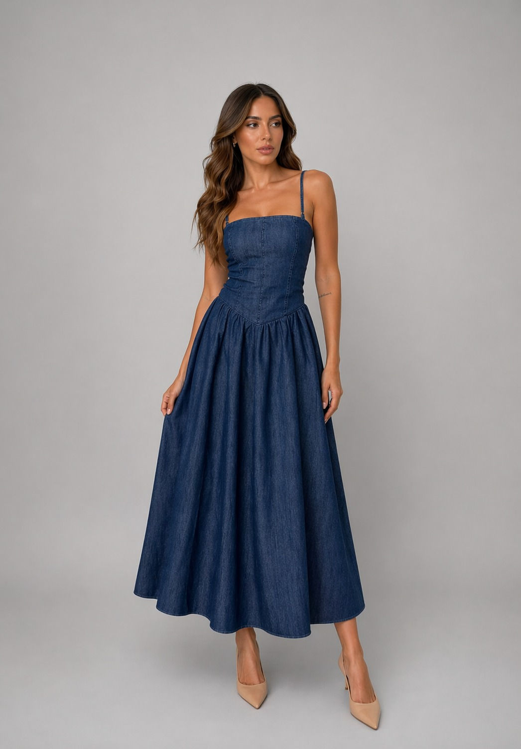 Navy Blue Denim Elbise