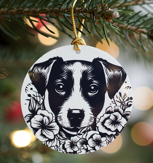 Jack Russell Terrier Dog Portrait Round Metal Ornament
