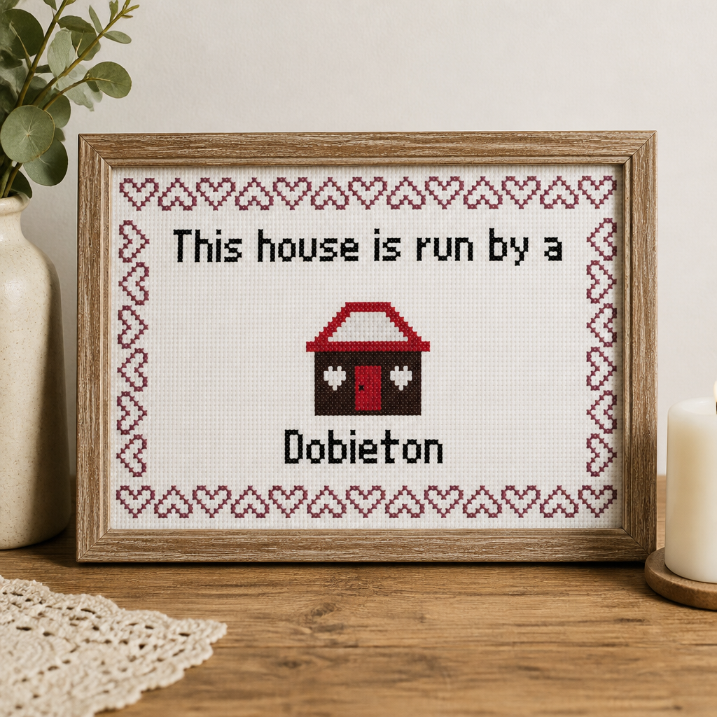 this house is run by a dobieton dog counted cross stitch pattern instant download printable