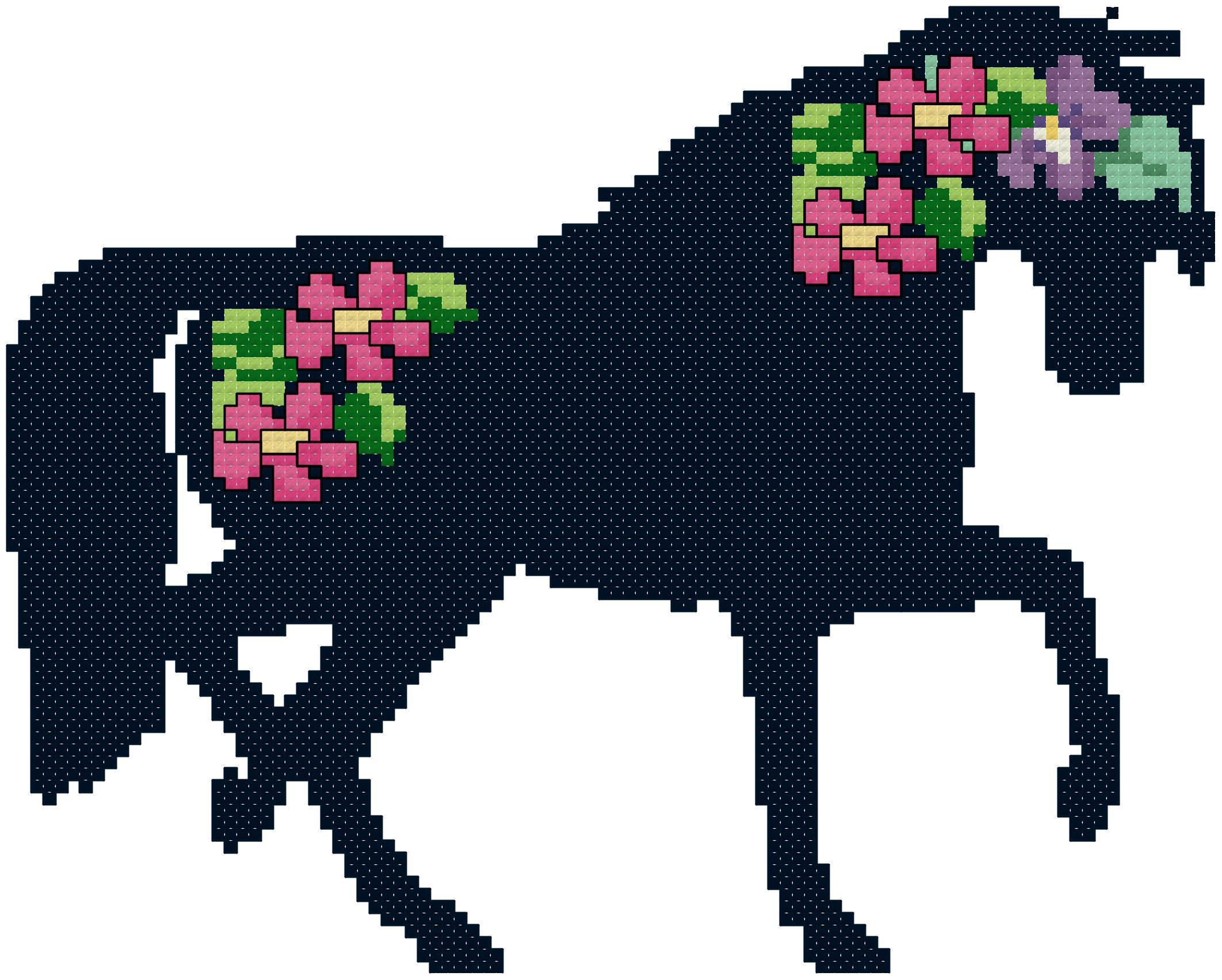 Horse with Flowers Cross Stitch Pattern