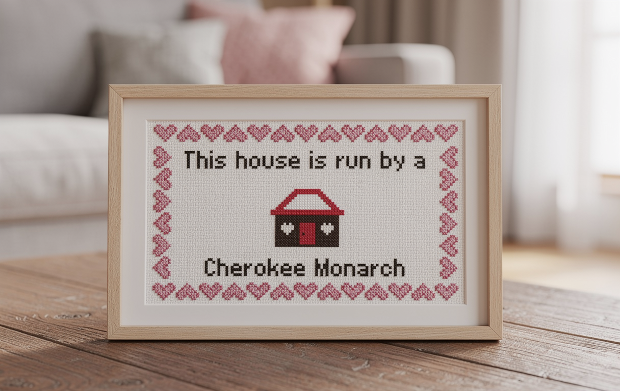 This House is Run by a Cherokee Monarch Dog Counted Cross Stitch Pattern Instant Download