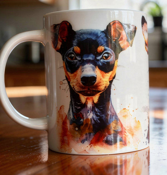 Miniature Pinscher Dog Watercolor Portraits Ceramic 15-ounce Mug