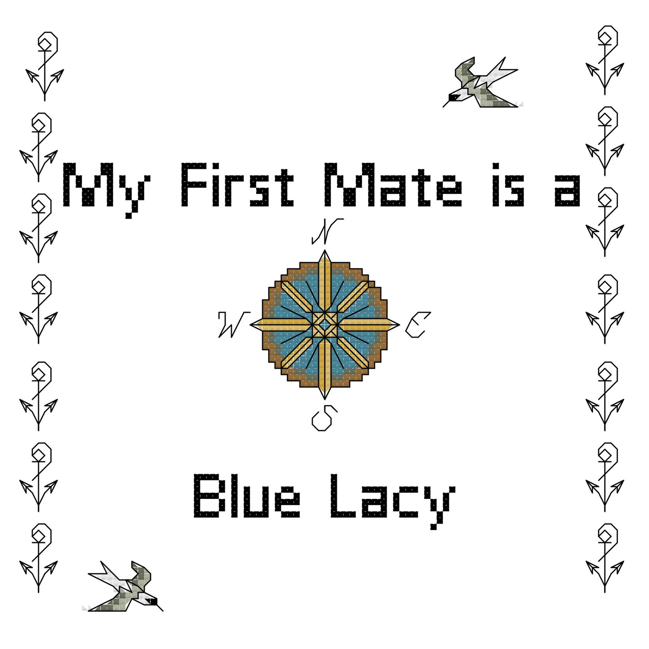 counted cross stitch pattern dog breed "My First Mate is a Blue Lacy" by ameri-pooch dog boutique USA