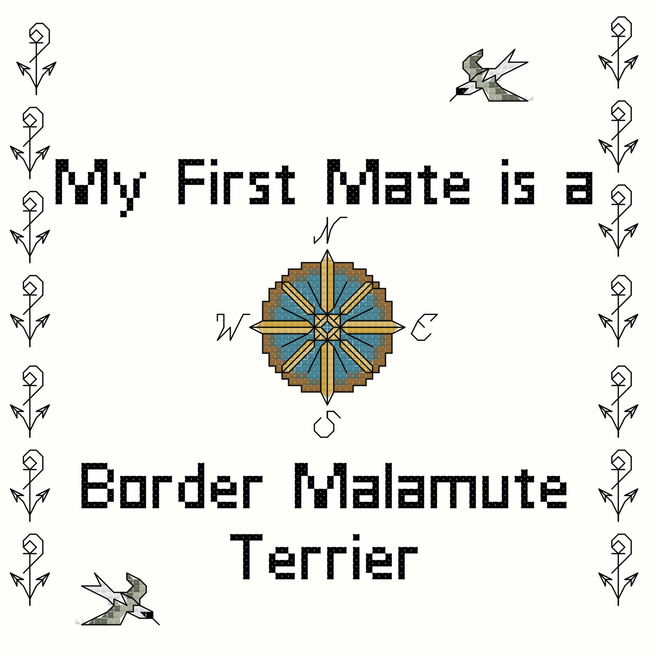 My first mate is a border malamute terrier dog breed counted cross stitch pattern download