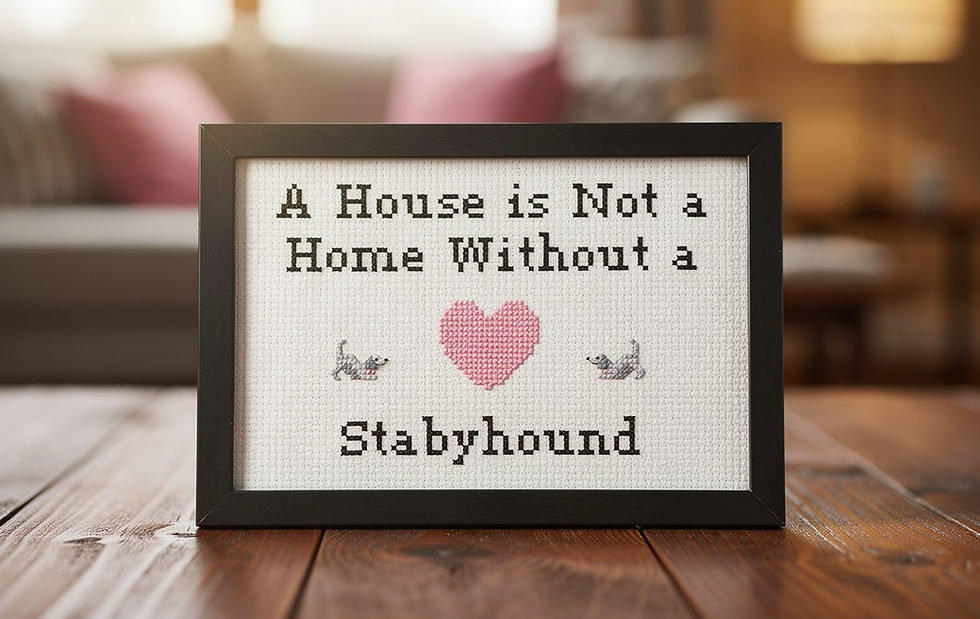 A House Is Not a Home Without a Stabyhound dog counted cross stitch pattern