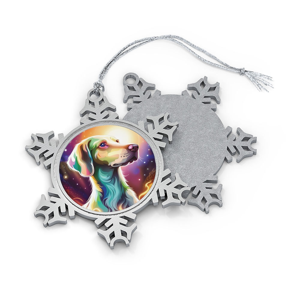 pewter snowflake ornament with portrait of a Vizmaraner dog