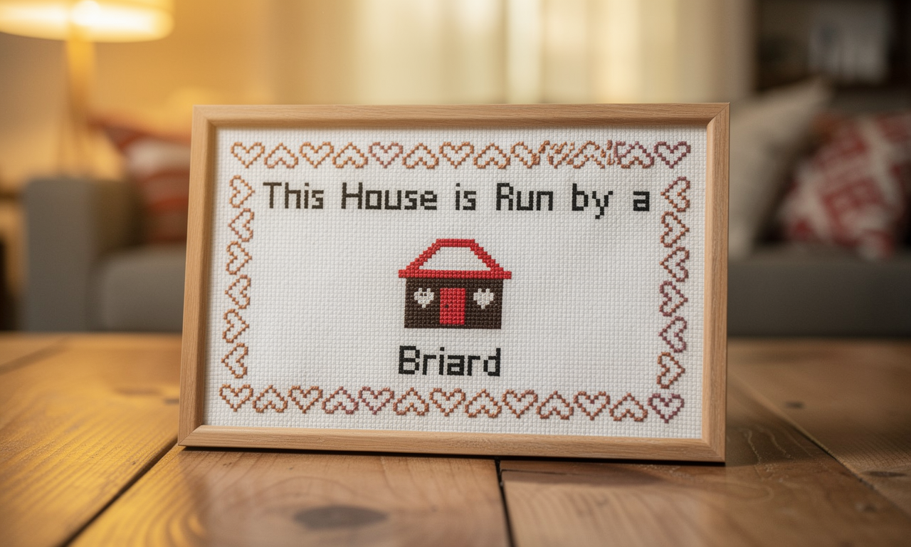this house is run by a briard dog counted cross stitch pattern