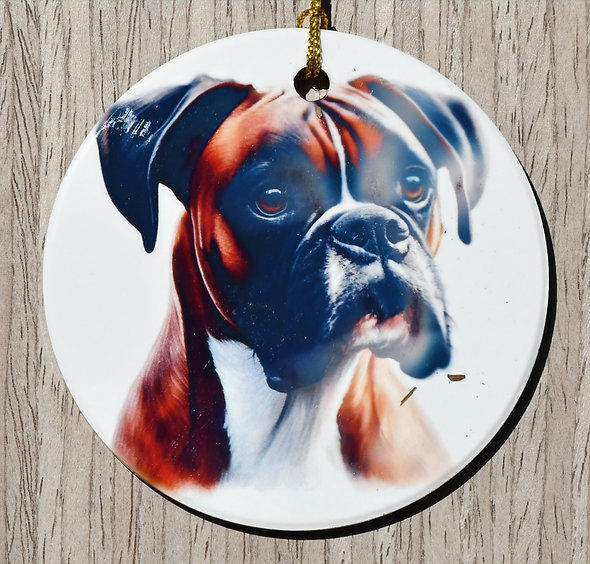 Boxer Dog Portrait Ceramic Ornament (3")