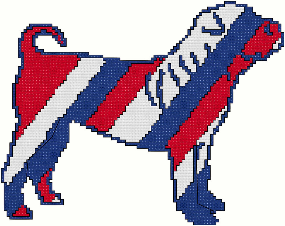Chinese Shar Pei Red White and Blue Dog Cross Stitch