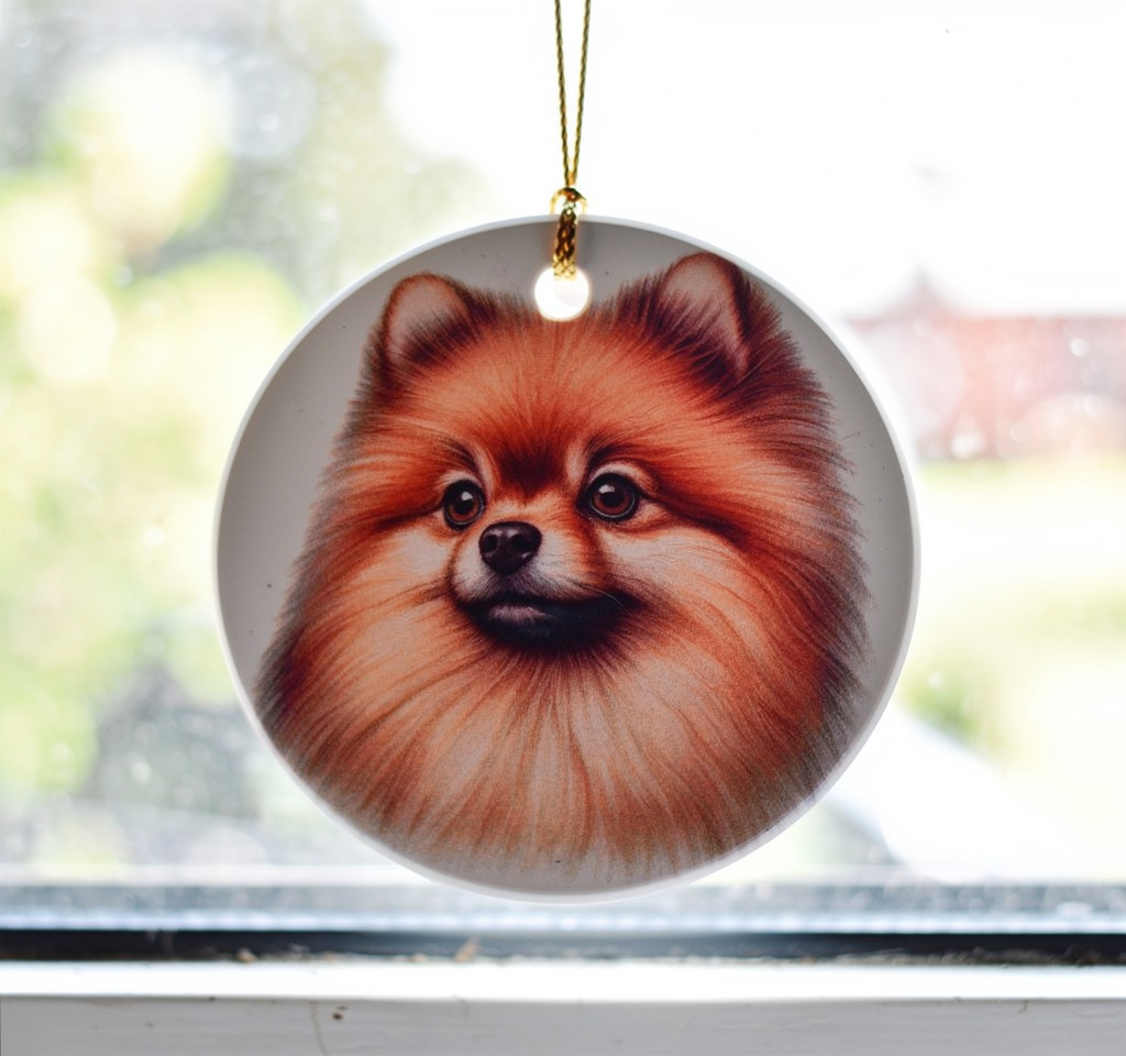 Pomeranian Dog Portrait Ceramic Ornament (3")