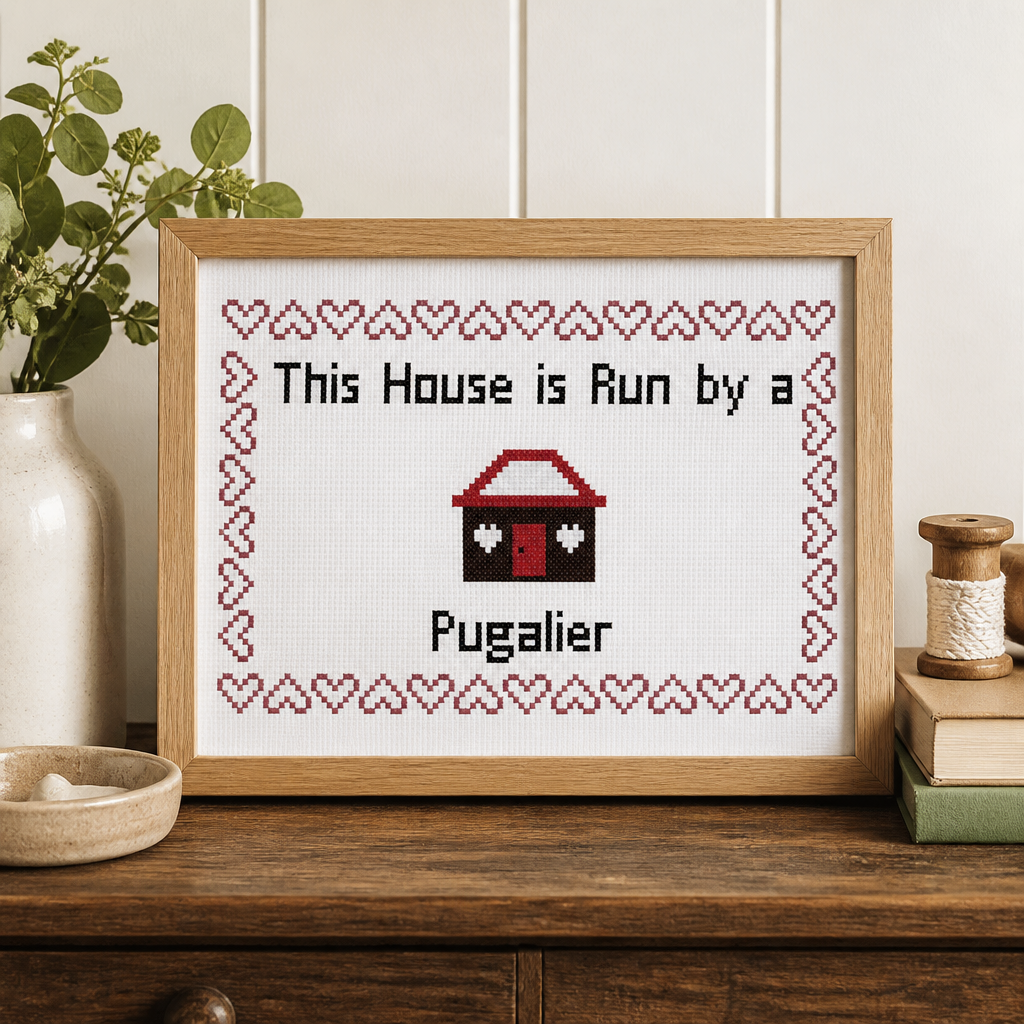 This House is Run by a Pugalier Mixed Designer Dog Breed Counted Cross Stitch Pattern