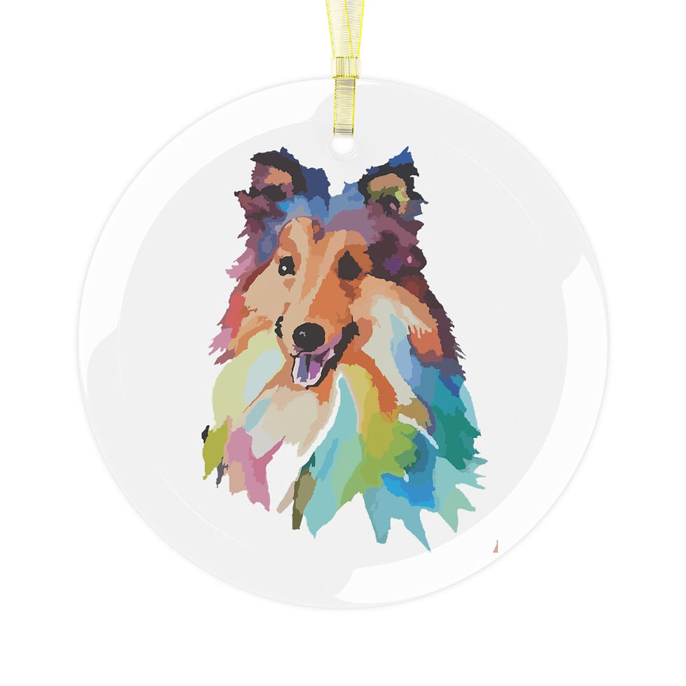 Rough Collie Dog Pop Art Portrait on a Glass Ornament