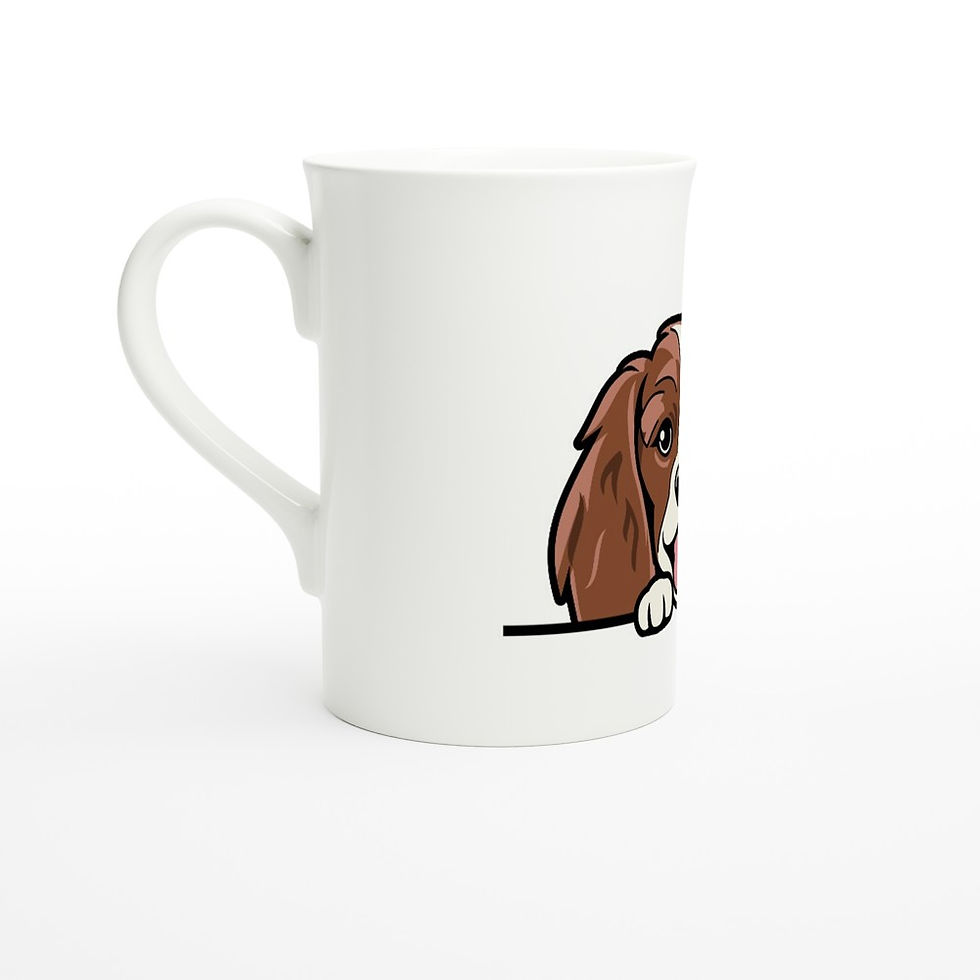 slim white ceramic coffee cup with portrait of a Cavalier King Charles Spaniel Dog Breed