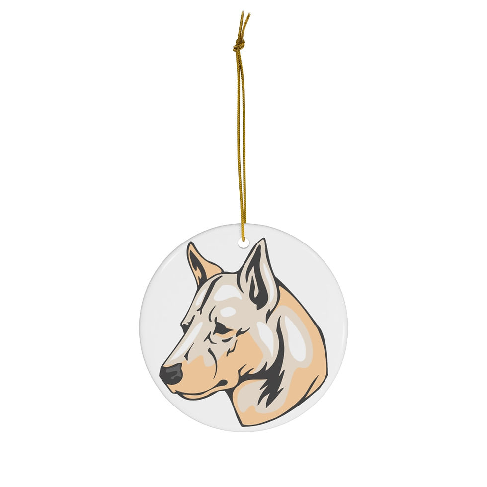 white ceramic ornament with portrait of a Canaan Dog