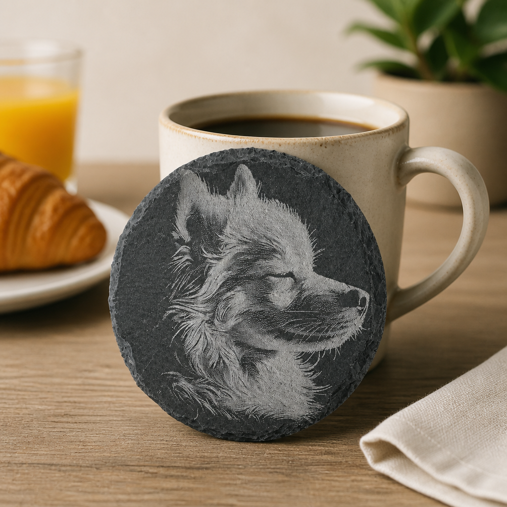 Pomsky Dog Portrait Slate Coaster 4" (Round)