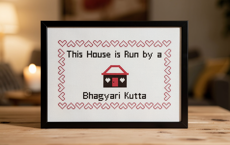 this house is run by a Bhagyari Kutta Dog counted cross stitch pattern