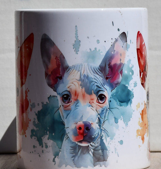 American Hairless Terrier Portrait Watercolor Ceramic 15-ounce Mug