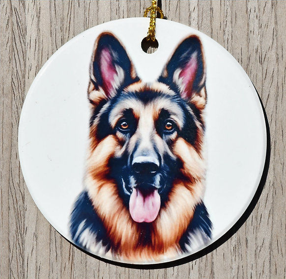 German Shepherd Dog Portrait Round Metal Ornament
