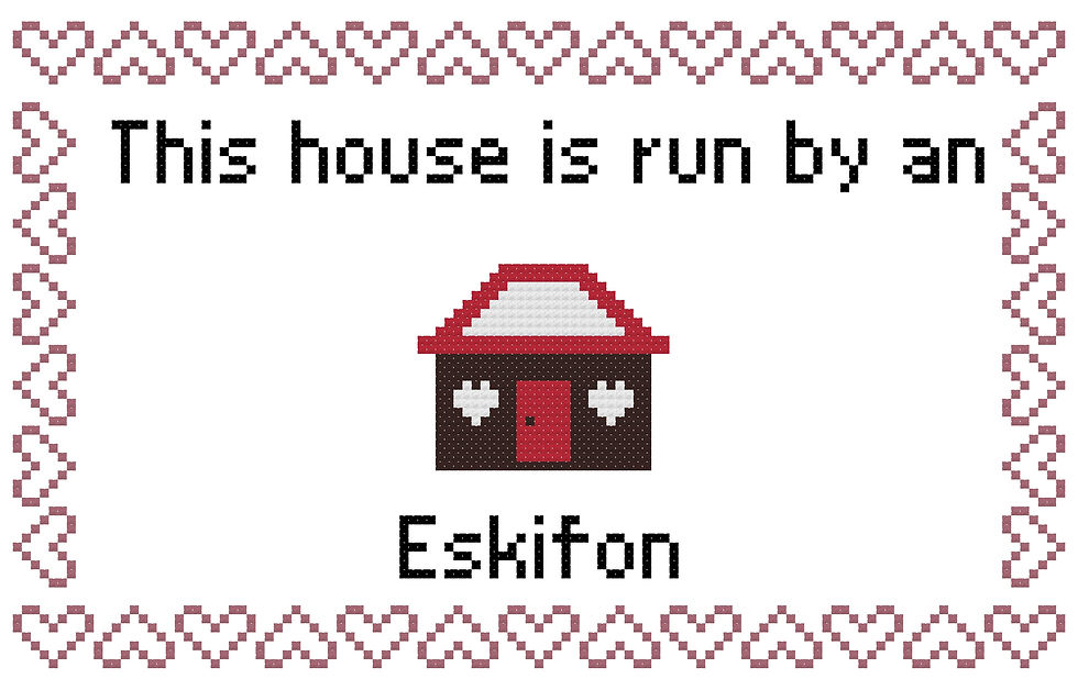 Counted cross stitch chart/pattern instant download " This House is Run by an Eskifon"