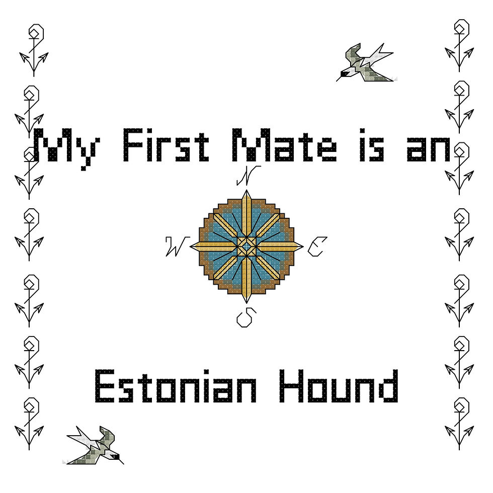 counted cross stitch pattern "My First Mate is an Estonian Hound" dog breed by ameri-pooch dog boutique
