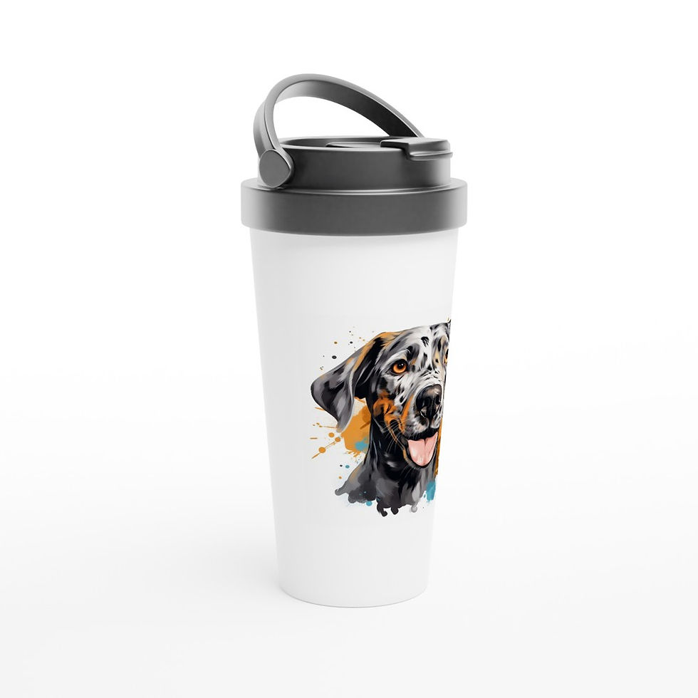 high quality white stainless steel insulated travel bottle with portrait of a catahoula leopard dog breed
