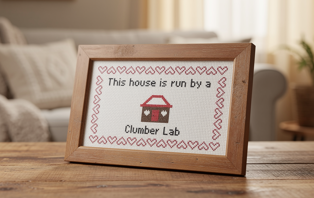 This House is Run by a Clumber Lab dog breed cross stitch patterns