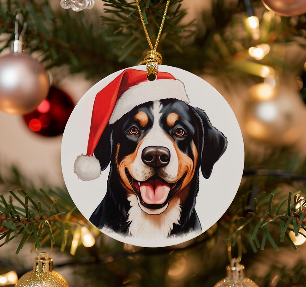 Bernese Mountain Dog with Santa Hat Round Metal Christmas Ornament