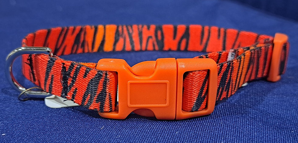 orange and black tiger pattern american made dog collar with orange buckle