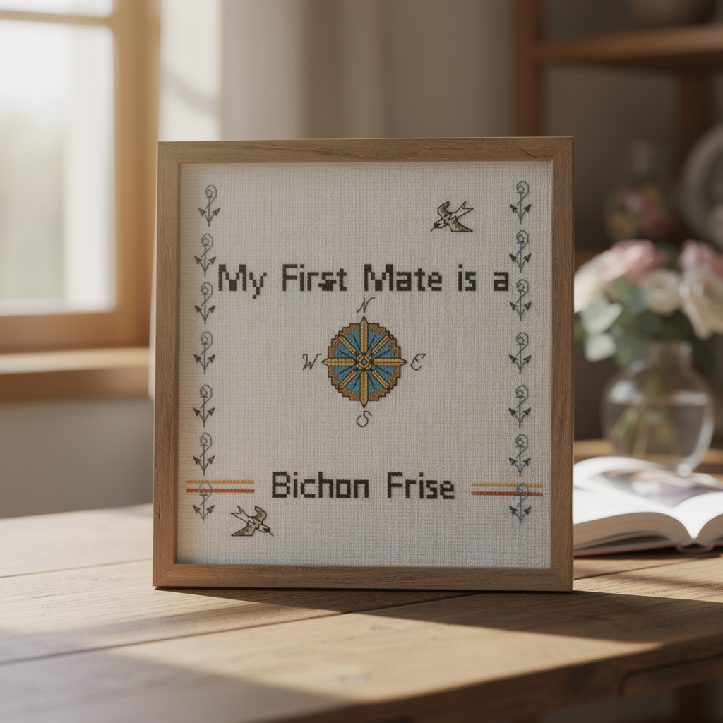 counted cross stitch pattern instant download " My First Mate is a Bichon Frise" dog breed