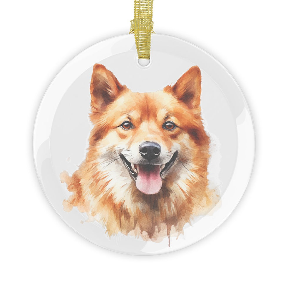 round beveled glass suncatcher with portrait of a finnish spitz dog breed