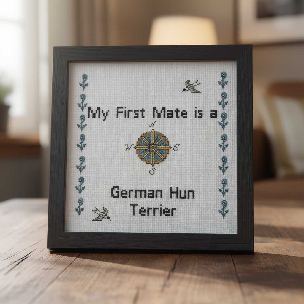 My First Mate is a German Hun Terrier Dog Cross Stitch Pattern