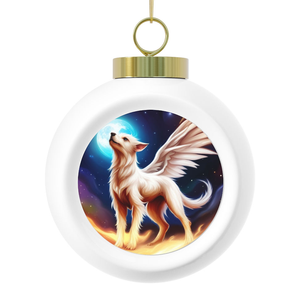 white ceramic christmas ball ornament with Atlas Terrier in a Fantasy Setting