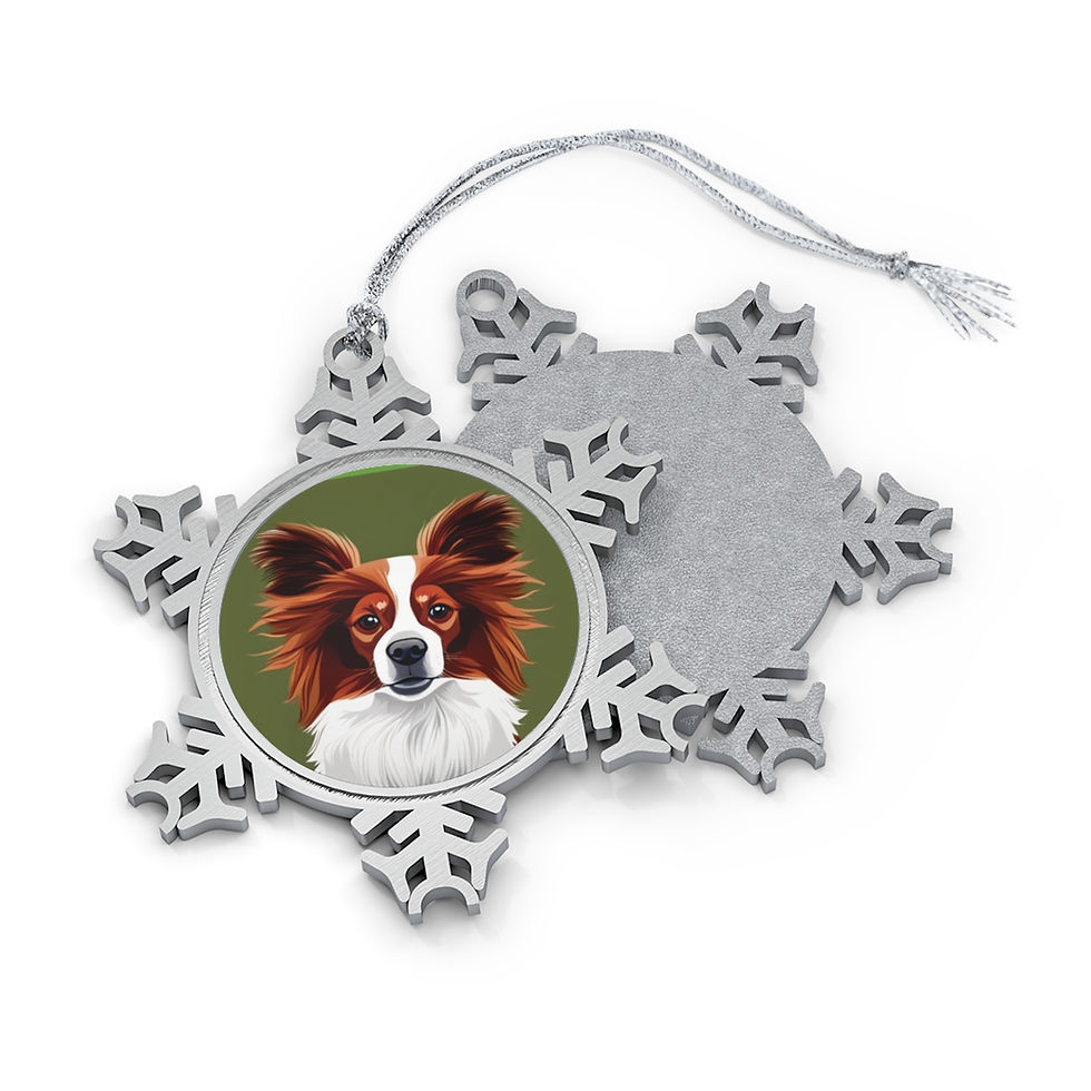 Pewter Snowflake with portrait of a Papillon dog in the center