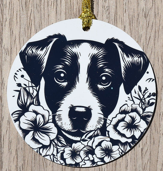 Jack Russell Terrier Dog Portrait Round Metal Ornament