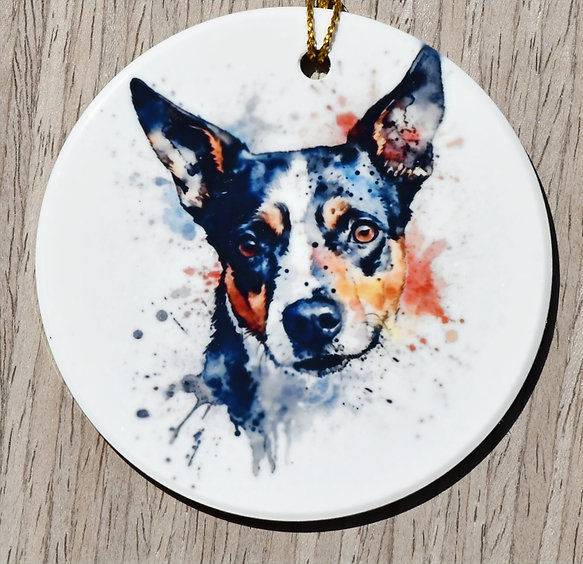 Australian Cattle Dog/Blue Heeler Dog Portrait Watercolor Style Ceramic Ornament
