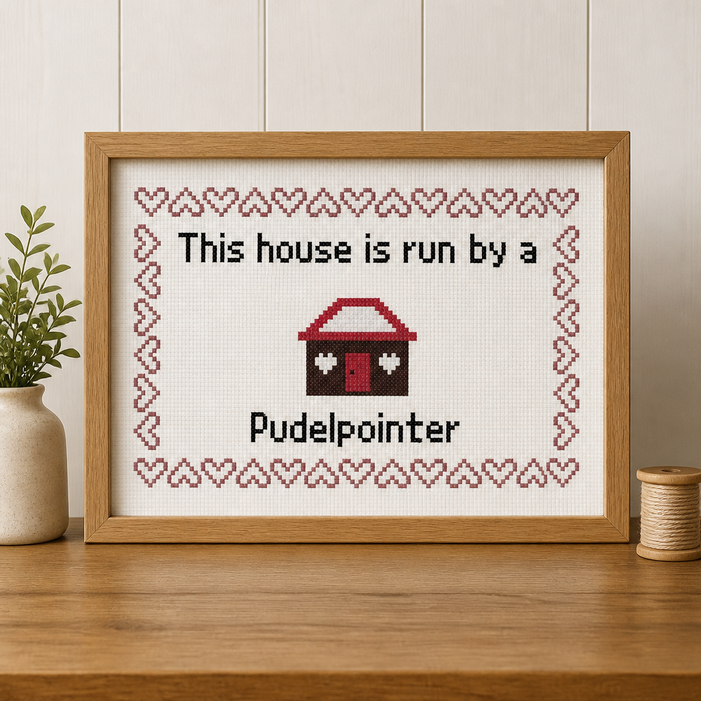 Pudelpointer This house is Run by a Dog Cross Stitch