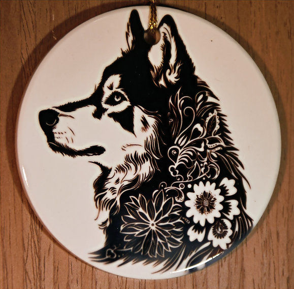 Alaskan Malamute Floral Portrait Ceramic Ornament (3")